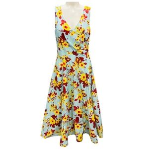 SARA ROKA LIGHT BLUE MULTI TEAGAN FLORAL SLEEVELESS COTTON MIDI DRESS